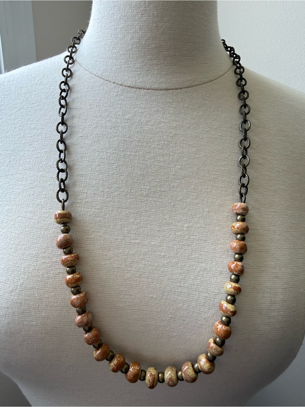 Bel Koz boho earthy tan stone necklace made in Haiti
